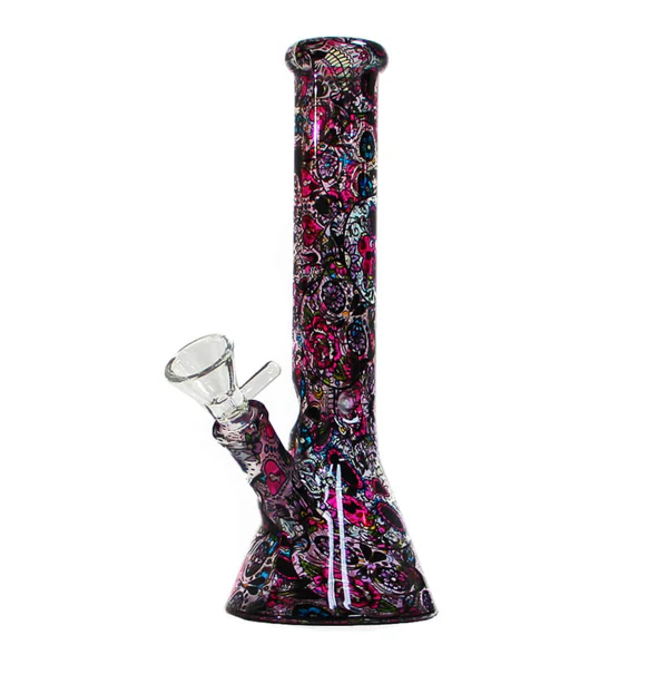 Glass Bong - Mexican Flower Skull (26cm)